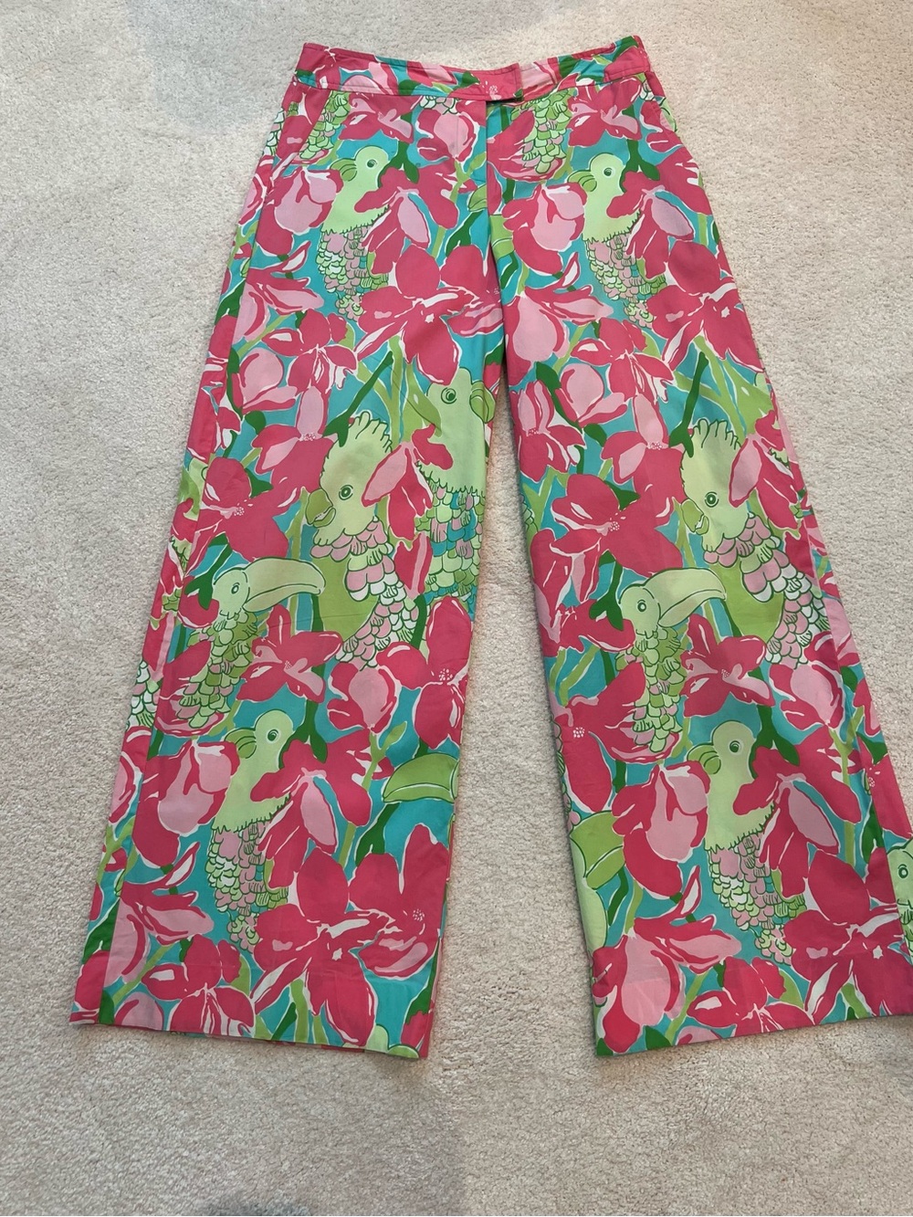 Lilly Pulitzer Pink, Aqua and Green Floral Wide-Leg Pants Size 8